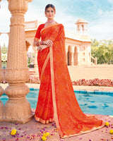 Vishal Prints Dark Orange Printed Georgette Saree With Border