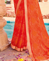 Vishal Prints Dark Orange Printed Georgette Saree With Border