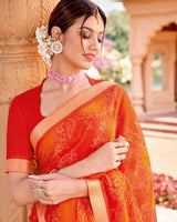 Vishal Prints Dark Orange Printed Georgette Saree With Border