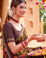 Vishal Prints Brown Printed Georgette Saree With Border