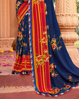 Vishal Prints Ink Blue Printed Georgette Saree With Border