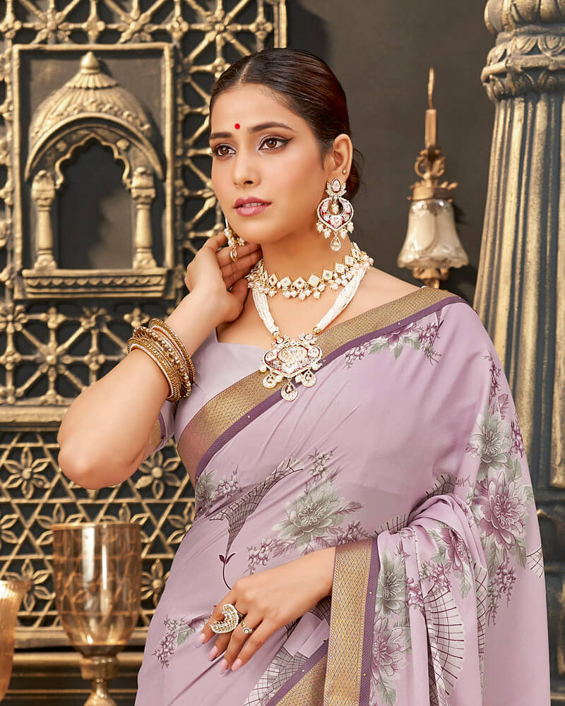 Vishal Prints Light Pink Printed Crepe Saree With Border