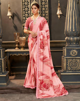Vishal Prints Pastel Red Printed Crepe Saree With Border