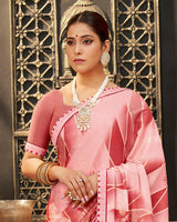 Vishal Prints Pastel Red Printed Crepe Saree With Border