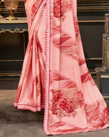 Vishal Prints Pastel Red Printed Crepe Saree With Border