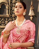 Vishal Prints Pastel Red Printed Crepe Saree With Border