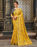 Vishal Prints Golden Yellow Printed Crepe Saree With Border