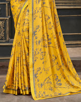Vishal Prints Golden Yellow Printed Crepe Saree With Border