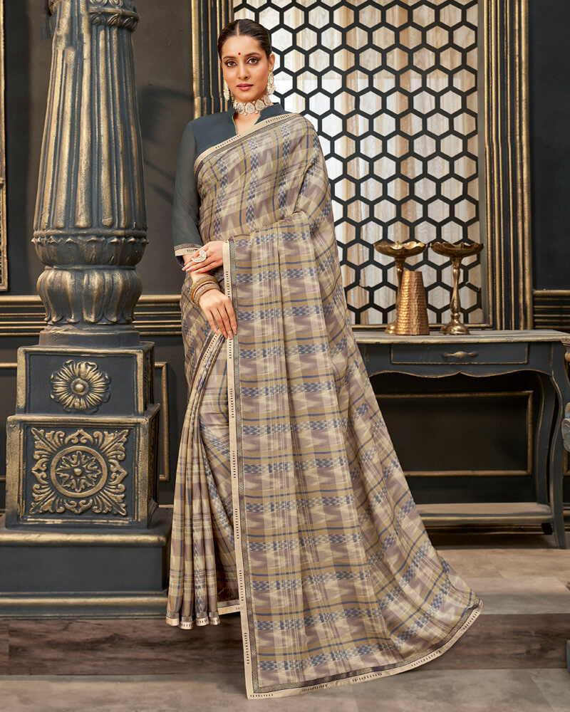 Vishal Prints Pastel Brown Printed Crepe Saree With Border