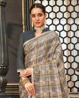 Vishal Prints Pastel Brown Printed Crepe Saree With Border