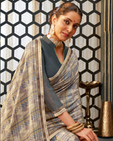 Vishal Prints Pastel Brown Printed Crepe Saree With Border