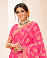 Vishal Prints Dark Pink Crushed Brasso Saree With Foil Print And Zari Border