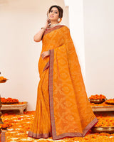Vishal Prints Orche Crushed Brasso Saree With Foil Print And Zari Border