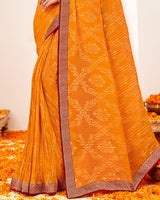 Vishal Prints Orche Crushed Brasso Saree With Foil Print And Zari Border
