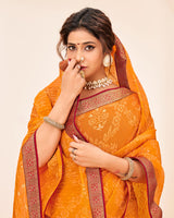 Vishal Prints Orche Crushed Brasso Saree With Foil Print And Zari Border
