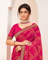 Vishal Prints Red Pink Crushed Brasso Saree With Foil Print And Zari Border