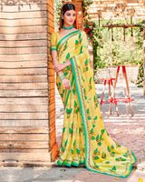 Vishal Prints Pastel Yellow Printed Georgette Saree With Border