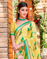 Vishal Prints Pastel Yellow Printed Georgette Saree With Border