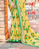 Vishal Prints Pastel Yellow Printed Georgette Saree With Border