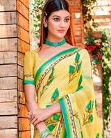 Vishal Prints Pastel Yellow Printed Georgette Saree With Border