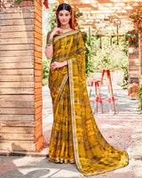 Vishal Prints Dark Yellow Printed Georgette Saree With Border