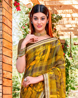 Vishal Prints Dark Yellow Printed Georgette Saree With Border