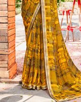 Vishal Prints Dark Yellow Printed Georgette Saree With Border