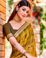Vishal Prints Dark Yellow Printed Georgette Saree With Border