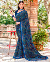 Vishal Prints Dark Blue Printed Georgette Saree With Border