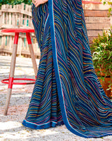 Vishal Prints Dark Blue Printed Georgette Saree With Border