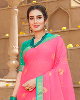 Vishal Prints Pink Chiffon Saree With Foil Print And Zari Border