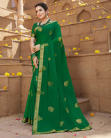 Vishal Prints Dark Green Chiffon Saree With Foil Print And Zari Border