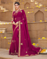 Vishal Prints Dark Fuchsia Chiffon Saree With Foil Print And Zari Border