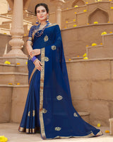 Vishal Prints Ink Blue Chiffon Saree With Foil Print And Zari Border