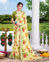Vishal Prints Pastel Yellow Digital Print Georgette Saree With Fancy Border