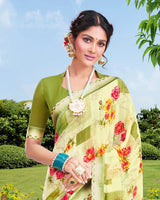 Vishal Prints Pastel Yellow Digital Print Georgette Saree With Fancy Border