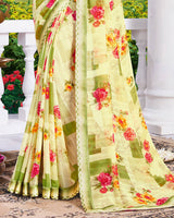 Vishal Prints Pastel Yellow Digital Print Georgette Saree With Fancy Border