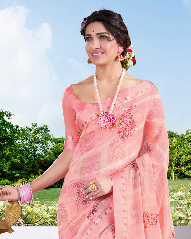 Vishal Prints Pastel Pink Digital Print Georgette Saree With Fancy Border