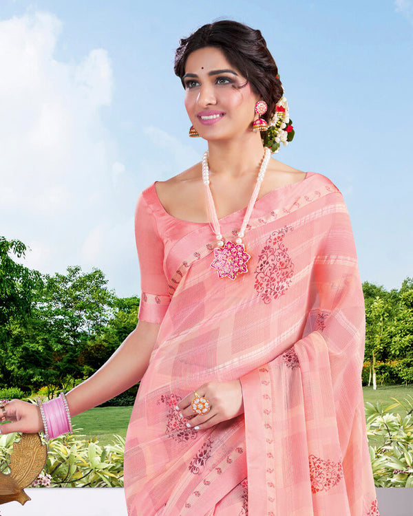 Vishal Prints Pastel Pink Digital Print Georgette Saree With Fancy Border