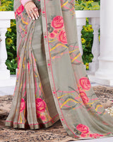 Vishal Prints Sand Grey Digital Print Georgette Saree With Fancy Border