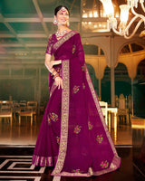 Vishal Prints Wine Chiffon Saree With Embroidery Work And Fancy Border