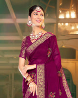 Vishal Prints Wine Chiffon Saree With Embroidery Work And Fancy Border