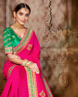 Vishal Prints Red Pink Art Silk Saree With Embroidery Work