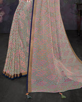 Vishal Prints Cool Grey Brasso Saree With Foil Print And Tassel