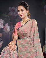 Vishal Prints Cool Grey Brasso Saree With Foil Print And Tassel