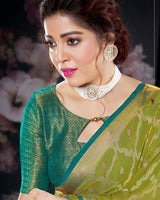 Vishal Prints Mehandi Green Brasso Saree With Foil Print And Tassel