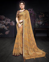 Vishal Prints Sand Brown Brasso Saree With Foil Print And Tassel