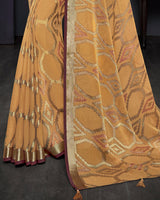 Vishal Prints Sand Brown Brasso Saree With Foil Print And Tassel