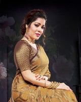 Vishal Prints Sand Brown Brasso Saree With Foil Print And Tassel