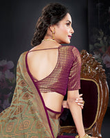 Vishal Prints Sage Green Brasso Saree With Foil Print And Tassel